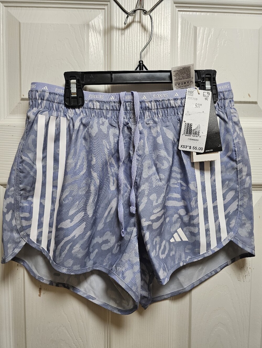 Adidas Blue White Running Shorts 3XS NWT 3 Stripe Athletic Activewear - Picture 2 of 10
